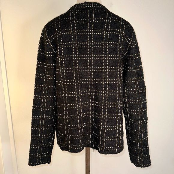 Sioni by Anthropologie Womens Black Grid Plaid Knit Cardigan Sweater NWT Large - Picture 2 of 9